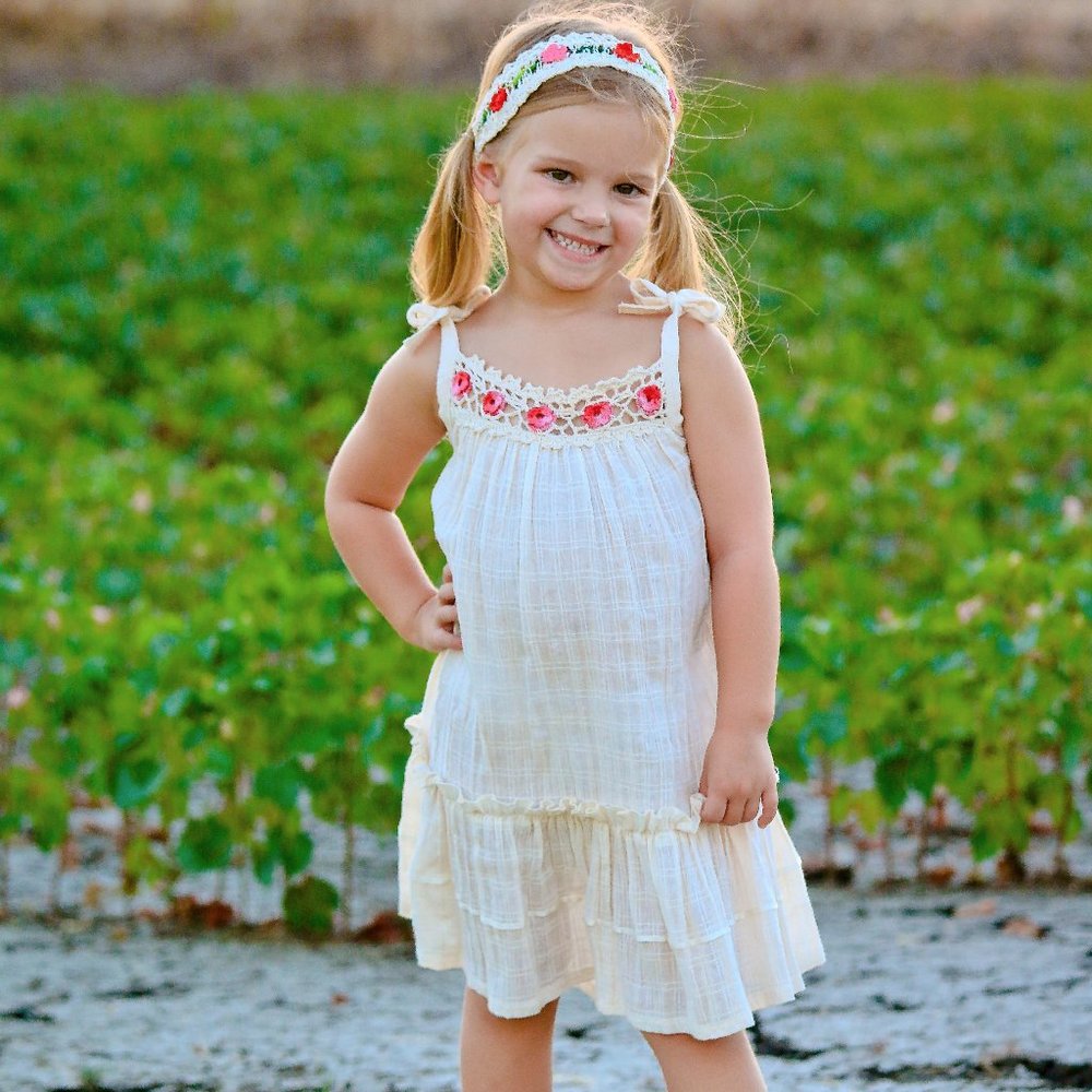 Ivory Crochet Flower Pinafore Dress for Girl